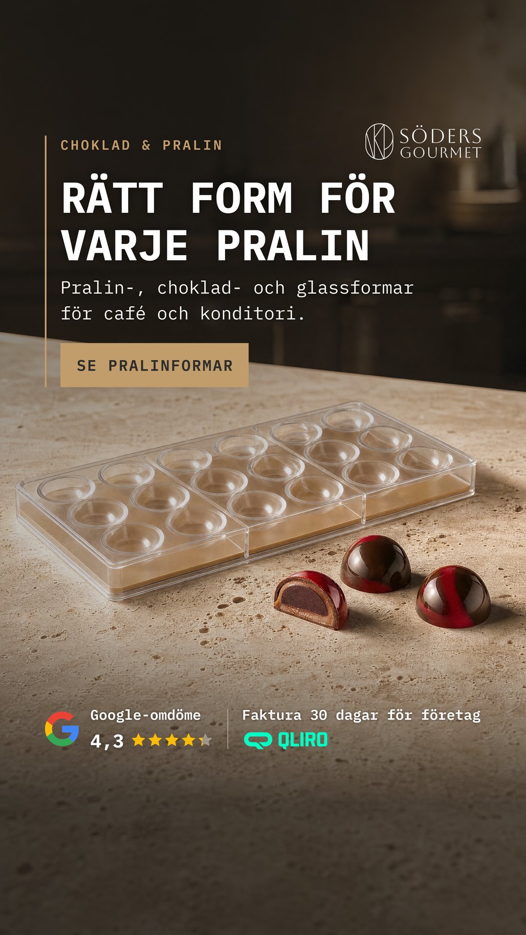 Annons Rätt form för varje pralin, stående format